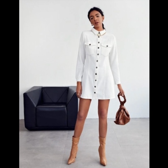 SHEIN Dresses & Skirts - White Button and Collar Shirt Dress
